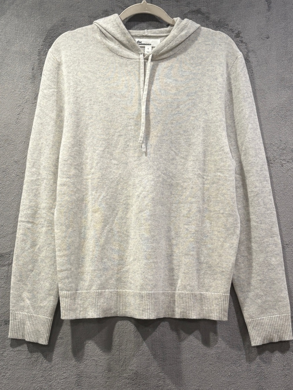 The Commons Asher 100% Cashmere Knit Pullover Hoodie Mens Size L Gray White